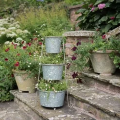 Tiered Corner Stand With Three Galvanised Pots 7 Tiered Corner Stand With Three Galvanised Pots -Plant Verdant Sales pr2000027862 card3 lg