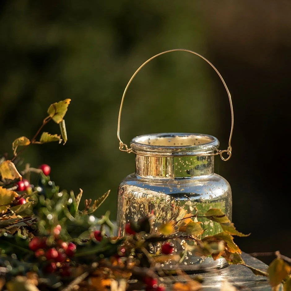 Mercury Glass Jar Lantern 1 Mercury Glass Jar Lantern