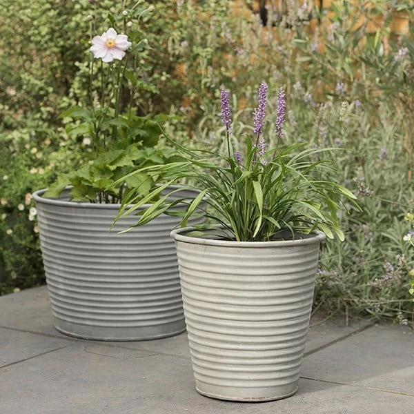 Ribbed Zinc Planter 4 Ribbed Zinc Planter - Image 4