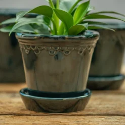 Scalloped Tapered Plant Pot With Saucer - Dark Blue -Plant Verdant Sales pr2000035580 card3 lg