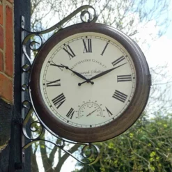 Double Sided Metal Greenwich Station Clock And Thermometer