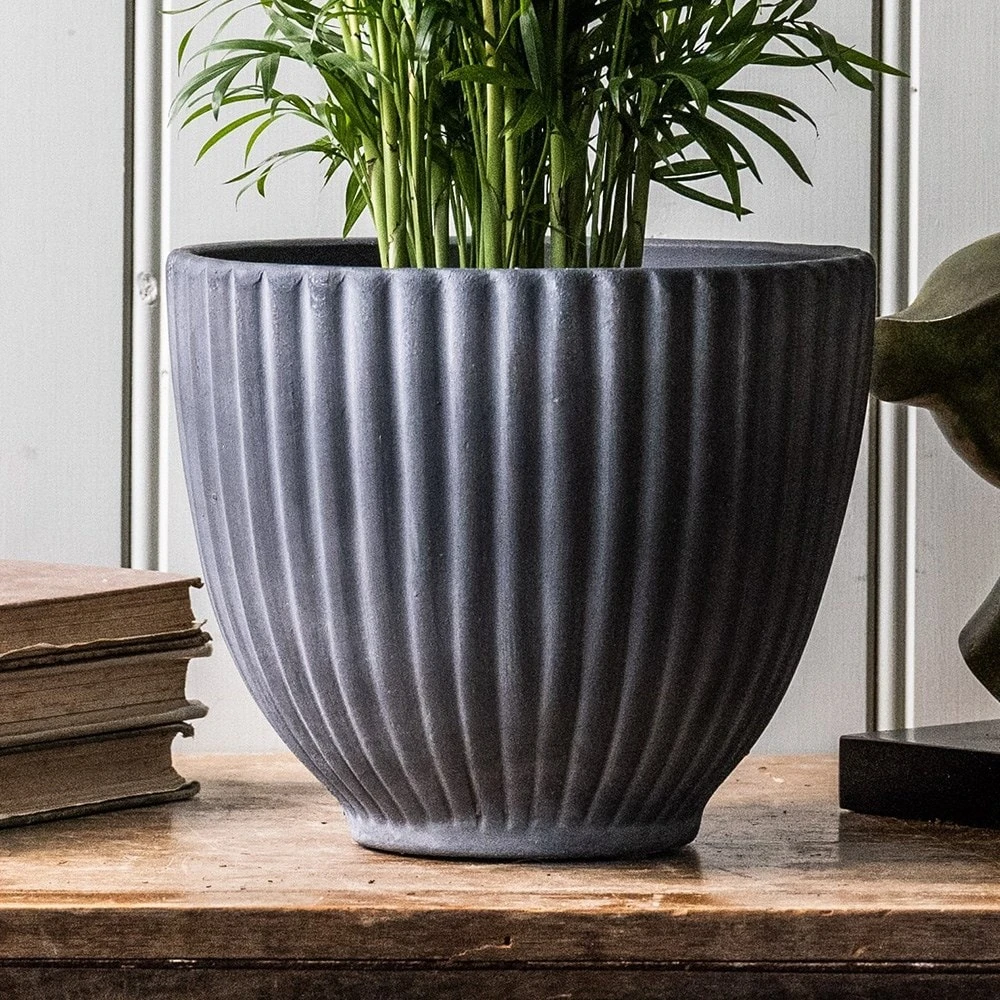 Ribbed Terracotta Plant Pot - Dark Grey 2 Ribbed Terracotta Plant Pot - Dark Grey - Image 2